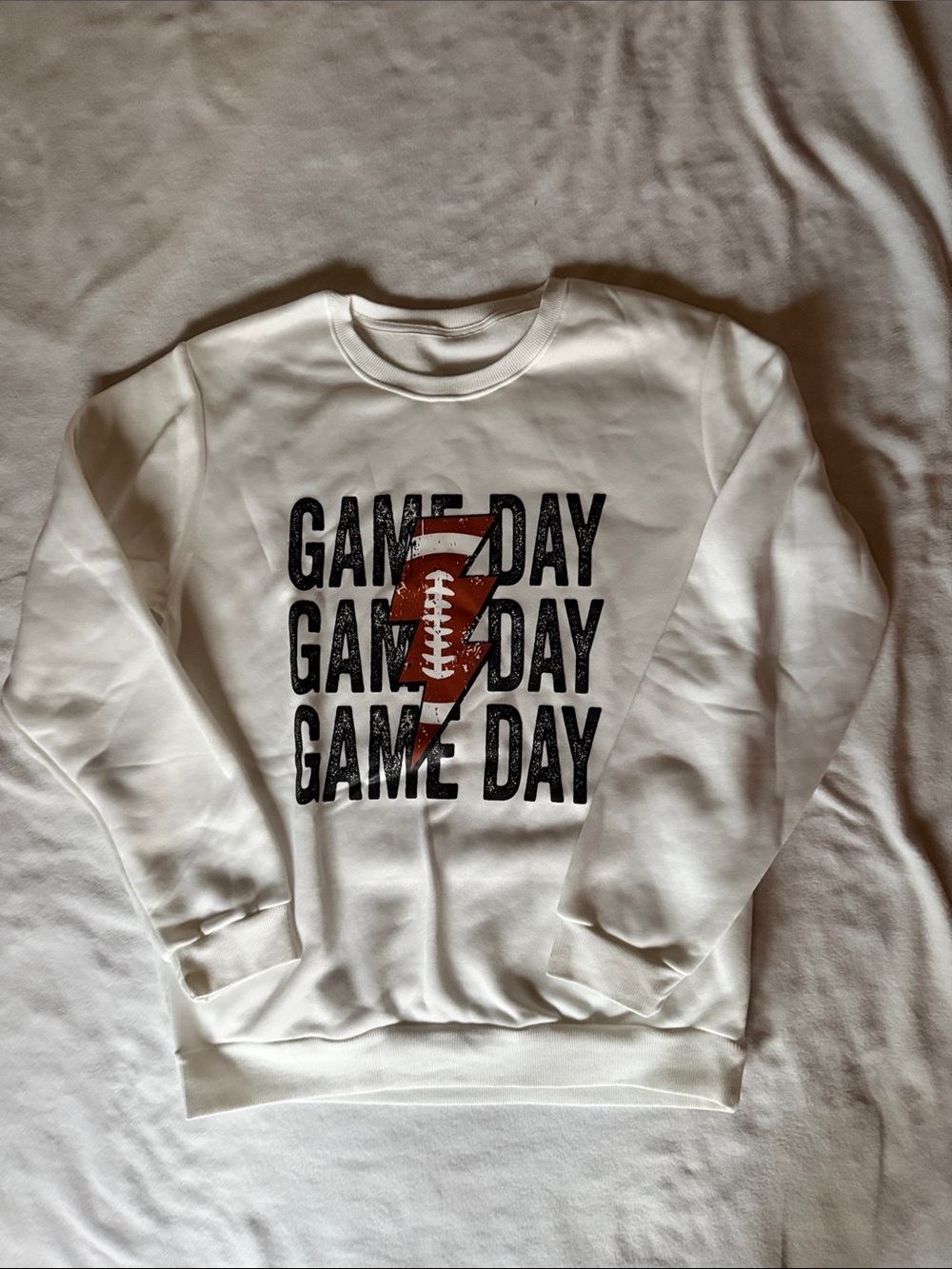 SHEIN White Crewneck Sweatshirt with Brown & Black Game Day Graphic